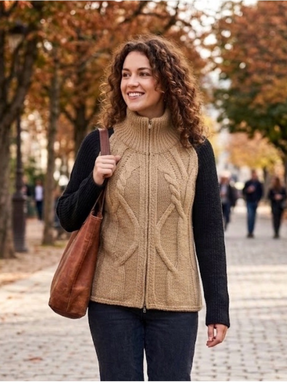 Marc Cain Two-Tone Knit Cable Zip Cardigan Alpaca and Wool Blend - #75